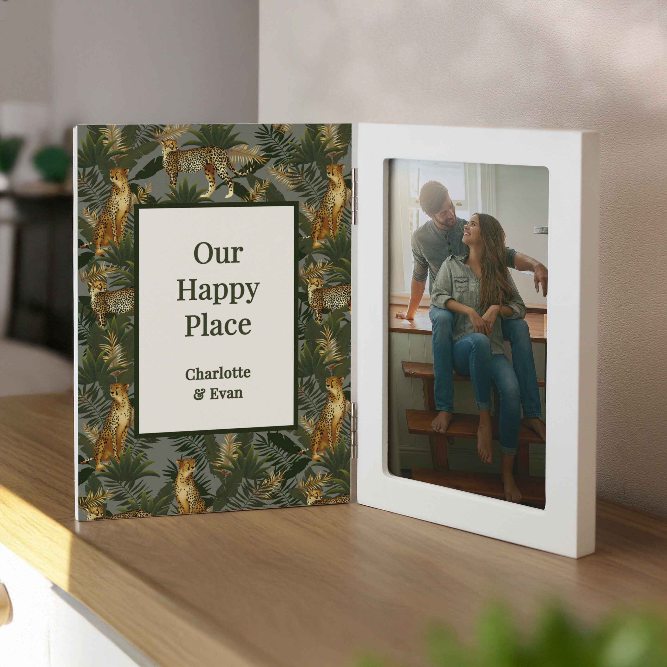 Personalised Leopard Print Wooden Hinged 6x4 Photo Frame 1 Personalised Leopard Print Wooden Hinged 6x4 Photo Frame