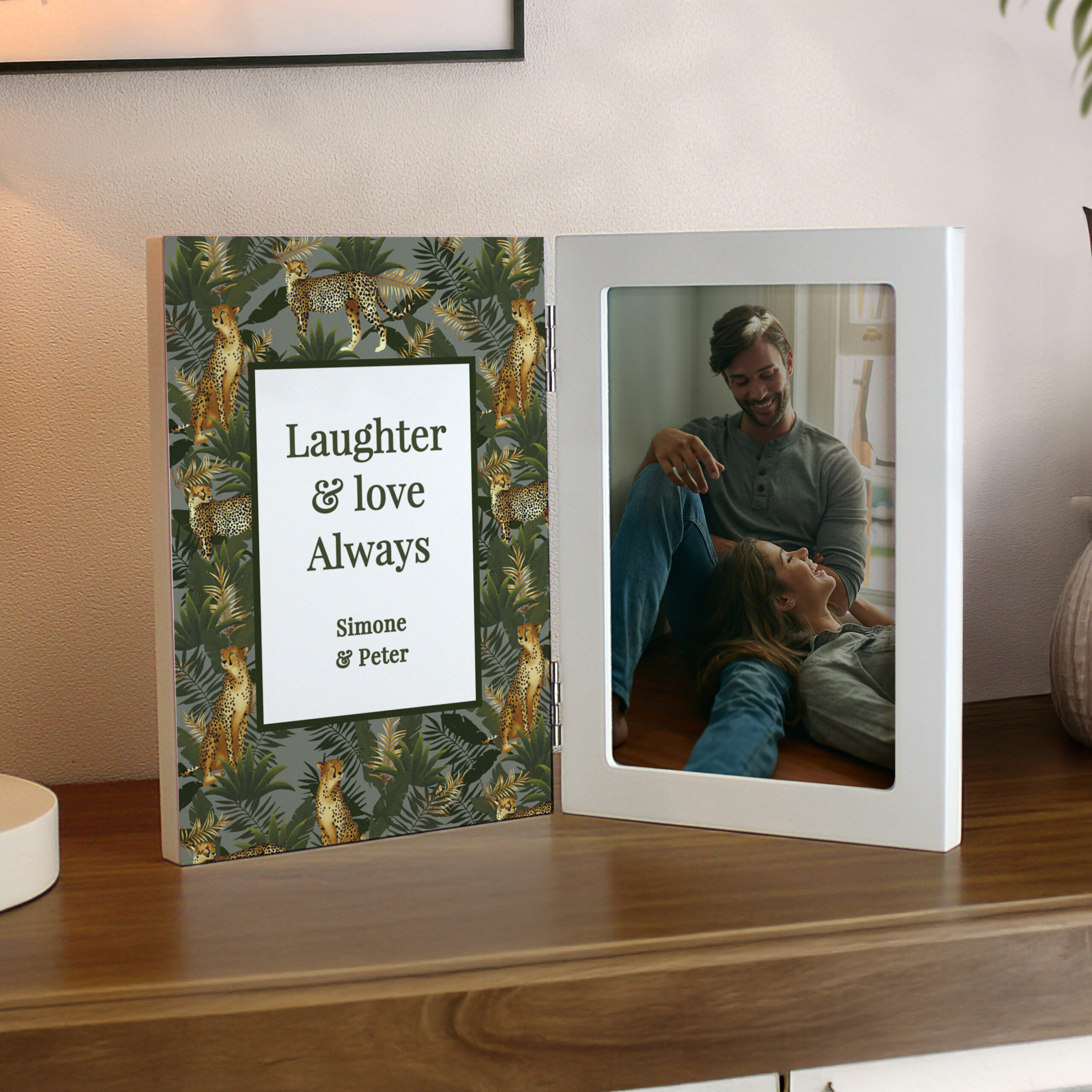 Personalised Leopard Print Wooden Hinged 6x4 Photo Frame 2 Personalised Leopard Print Wooden Hinged 6x4 Photo Frame