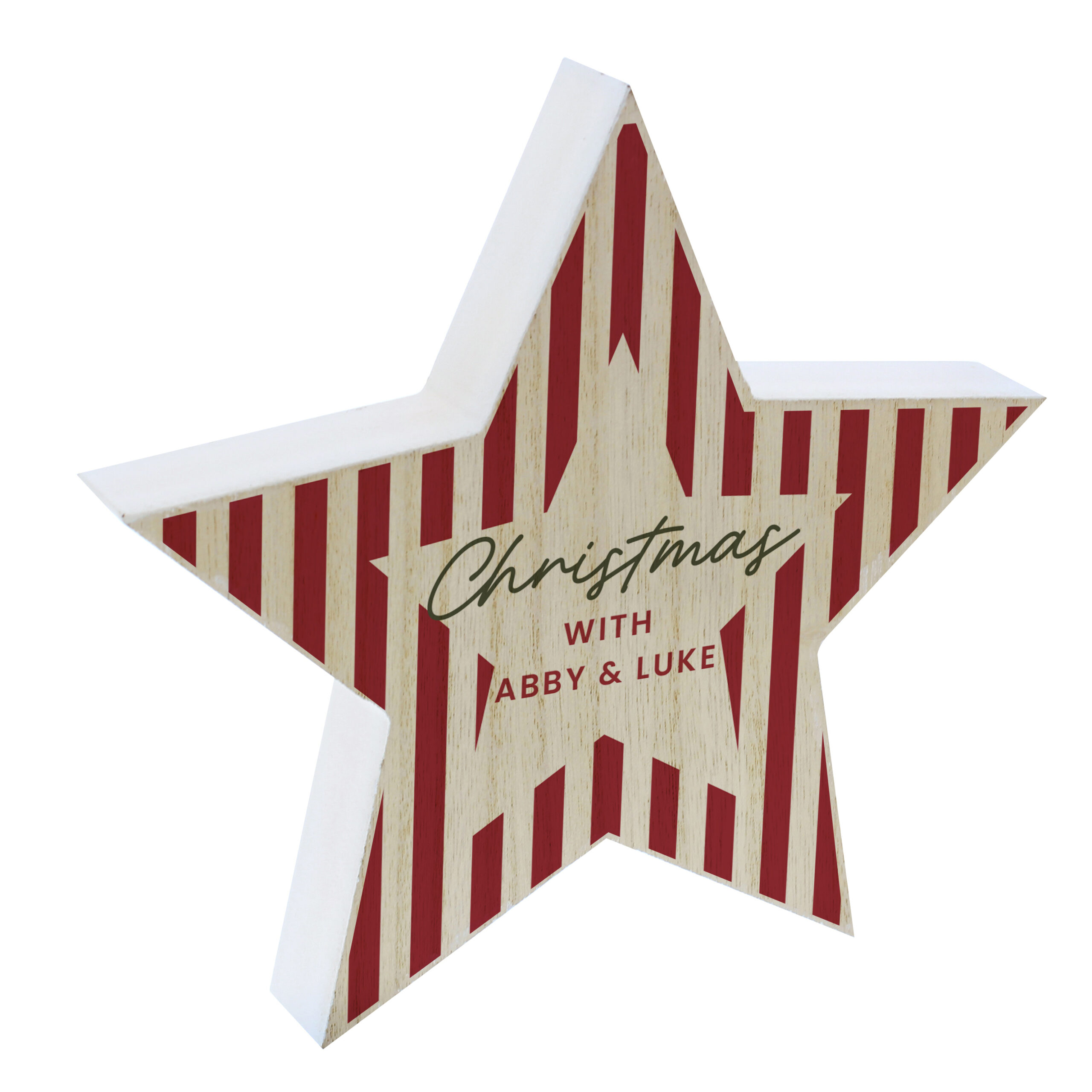 Personalised Candy Cane Stripes Wooden Star Ornament 4 Personalised Candy Cane Stripes Wooden Star Ornament