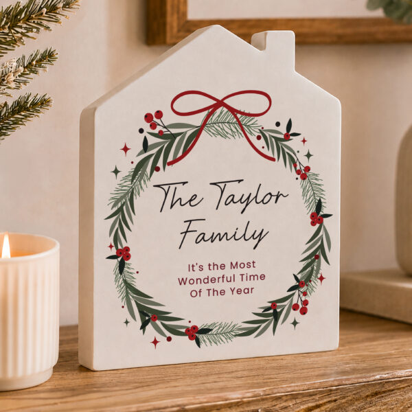 Personalised Green Christmas Wreath House Ornament 23 Personalised Green Christmas Wreath House Ornament