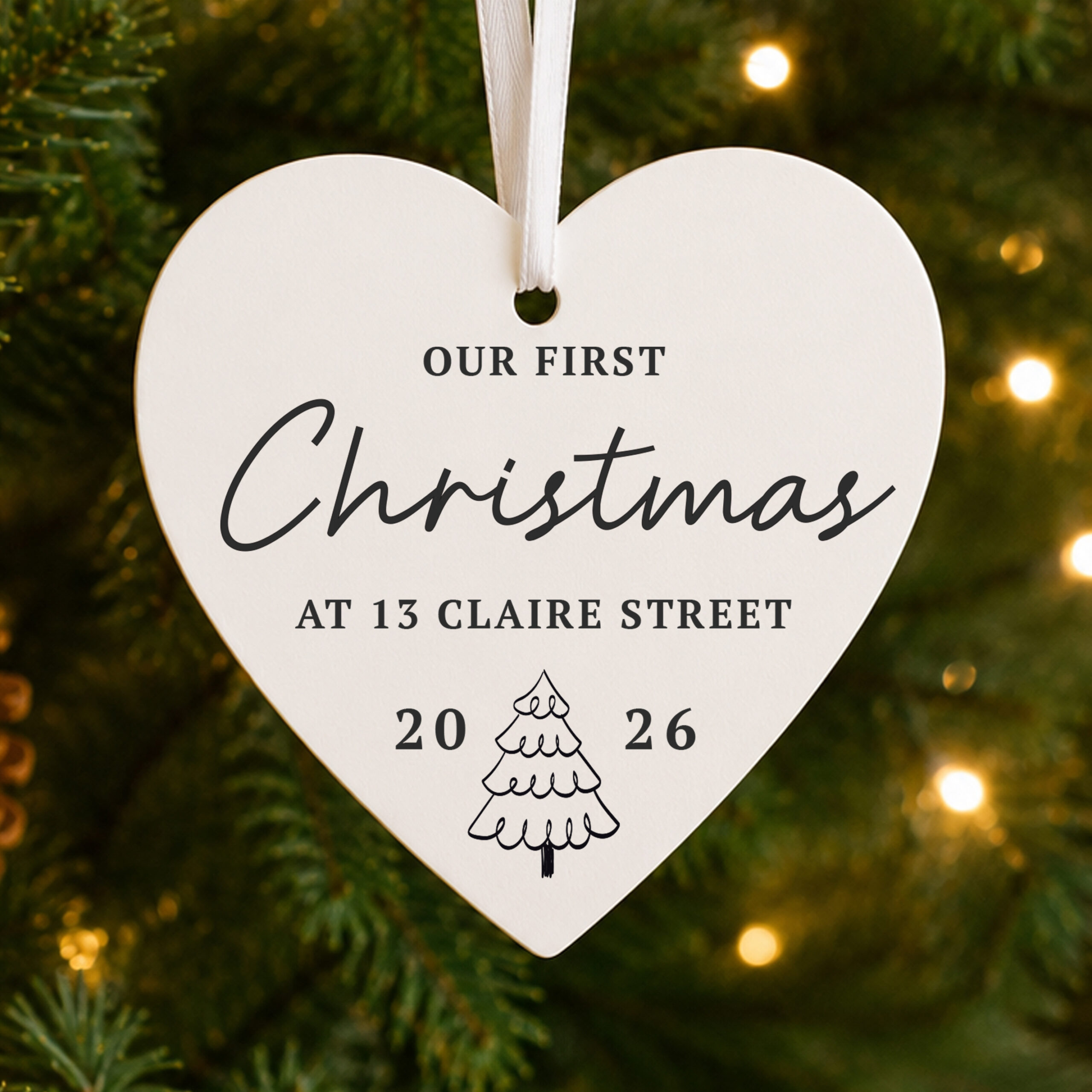 Personalised Christmas Tree Wooden Heart Decoration 1 Personalised Christmas Tree Wooden Heart Decoration