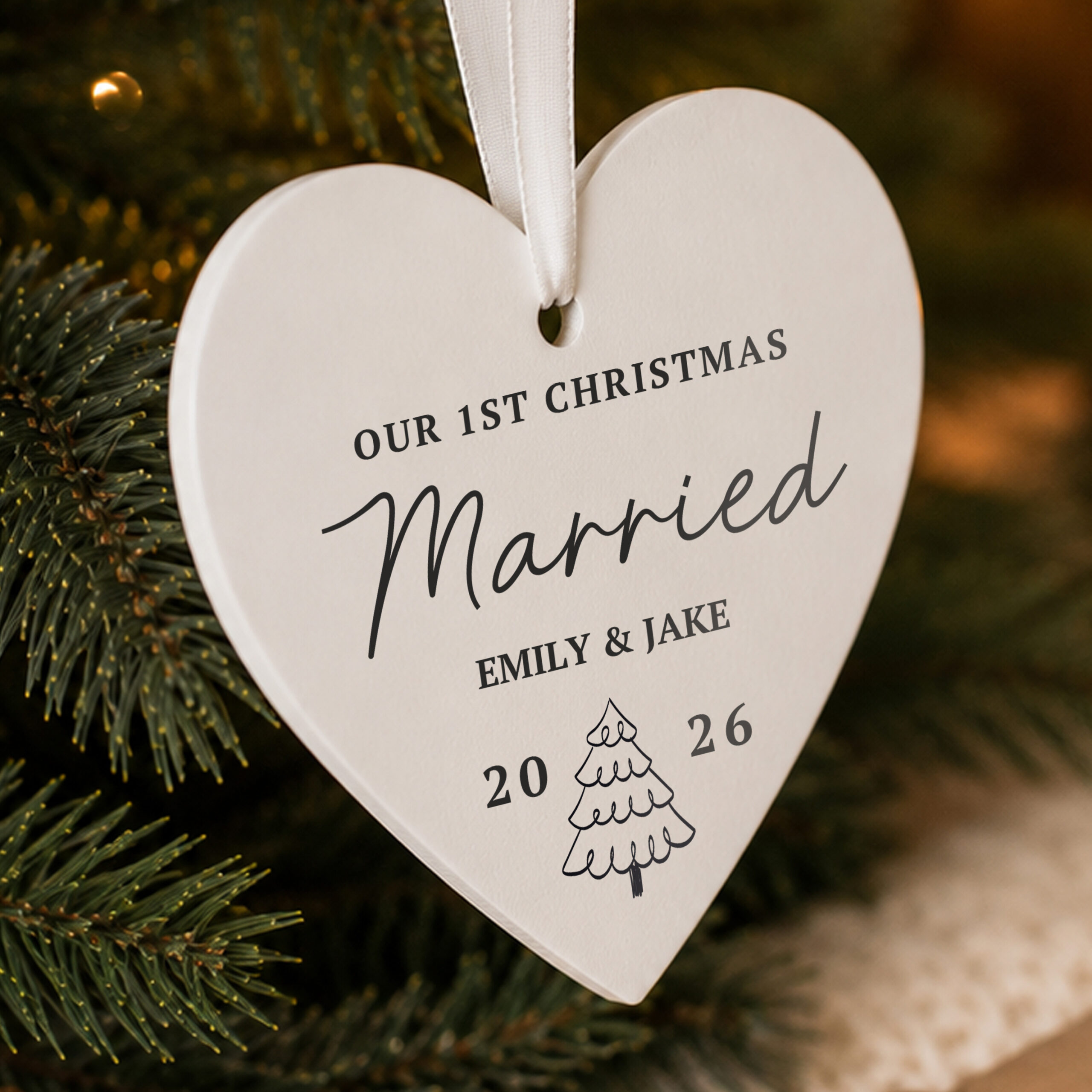 Personalised Christmas Tree Wooden Heart Decoration 3 Personalised Christmas Tree Wooden Heart Decoration