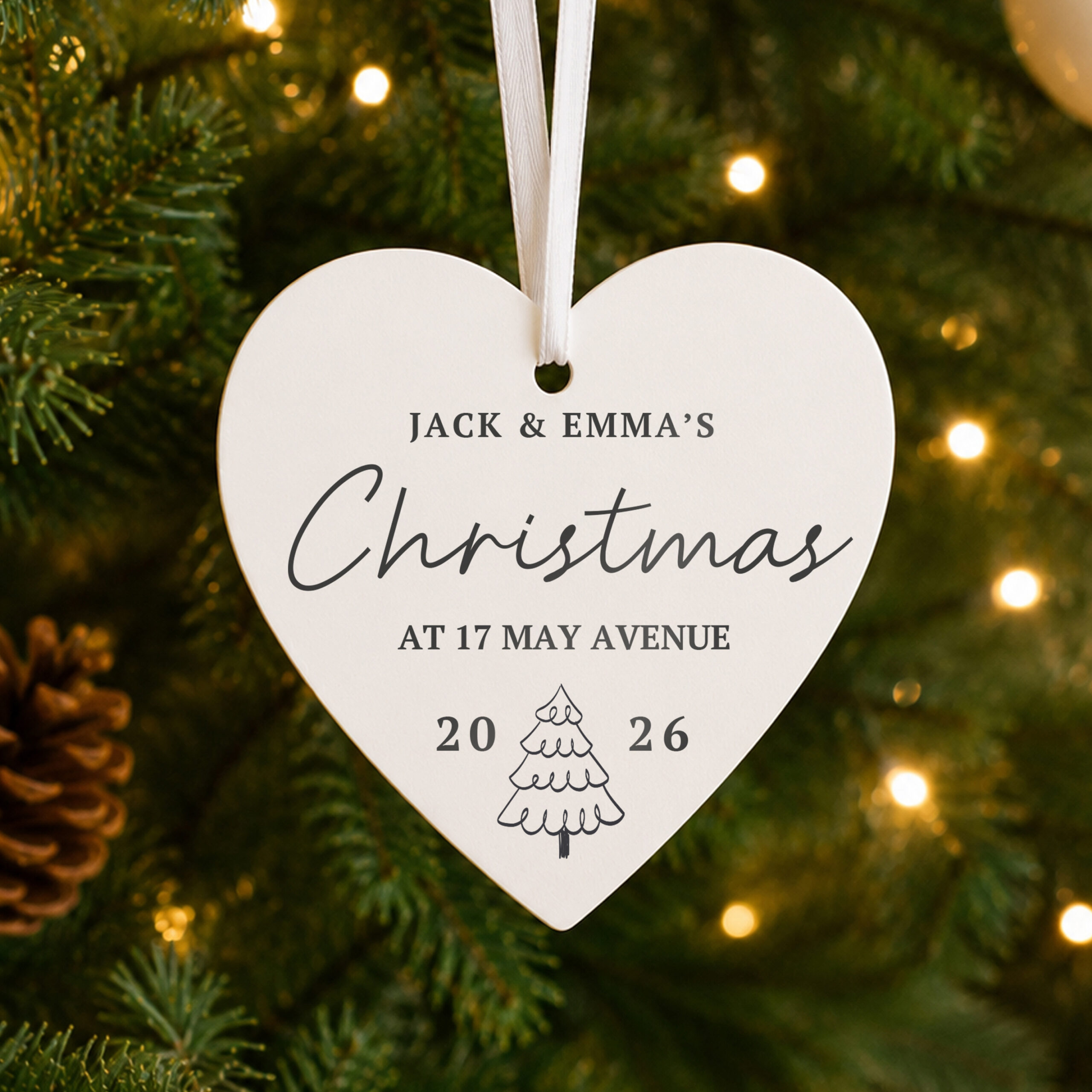 Personalised Christmas Tree Wooden Heart Decoration 4 Personalised Christmas Tree Wooden Heart Decoration