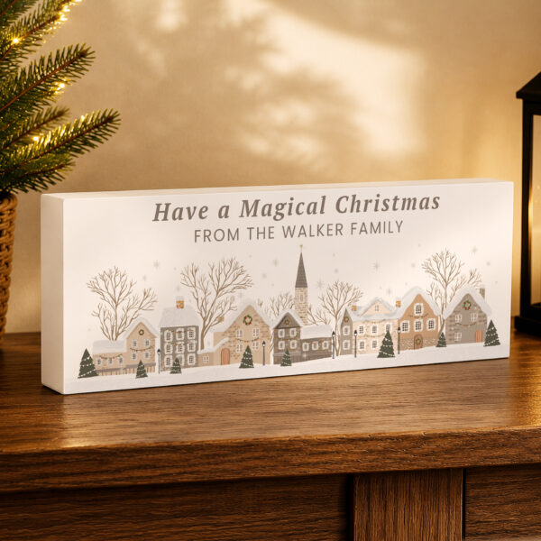 Personalised Christmas House Scene Wooden Mantle Block 34 Personalised Christmas House Scene Wooden Mantle Block