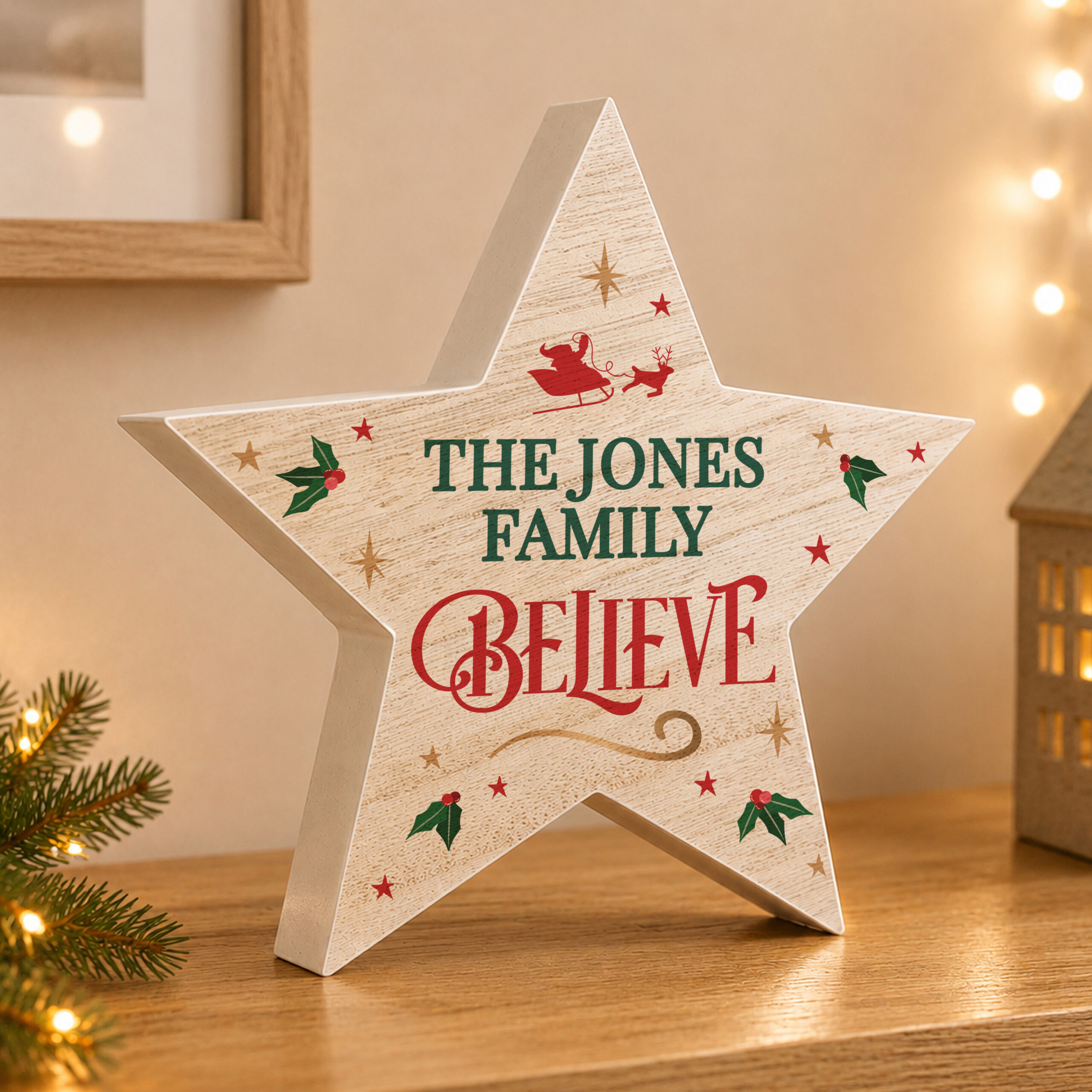 Personalised Believe Wooden Star Ornament 1 Personalised Believe Wooden Star Ornament