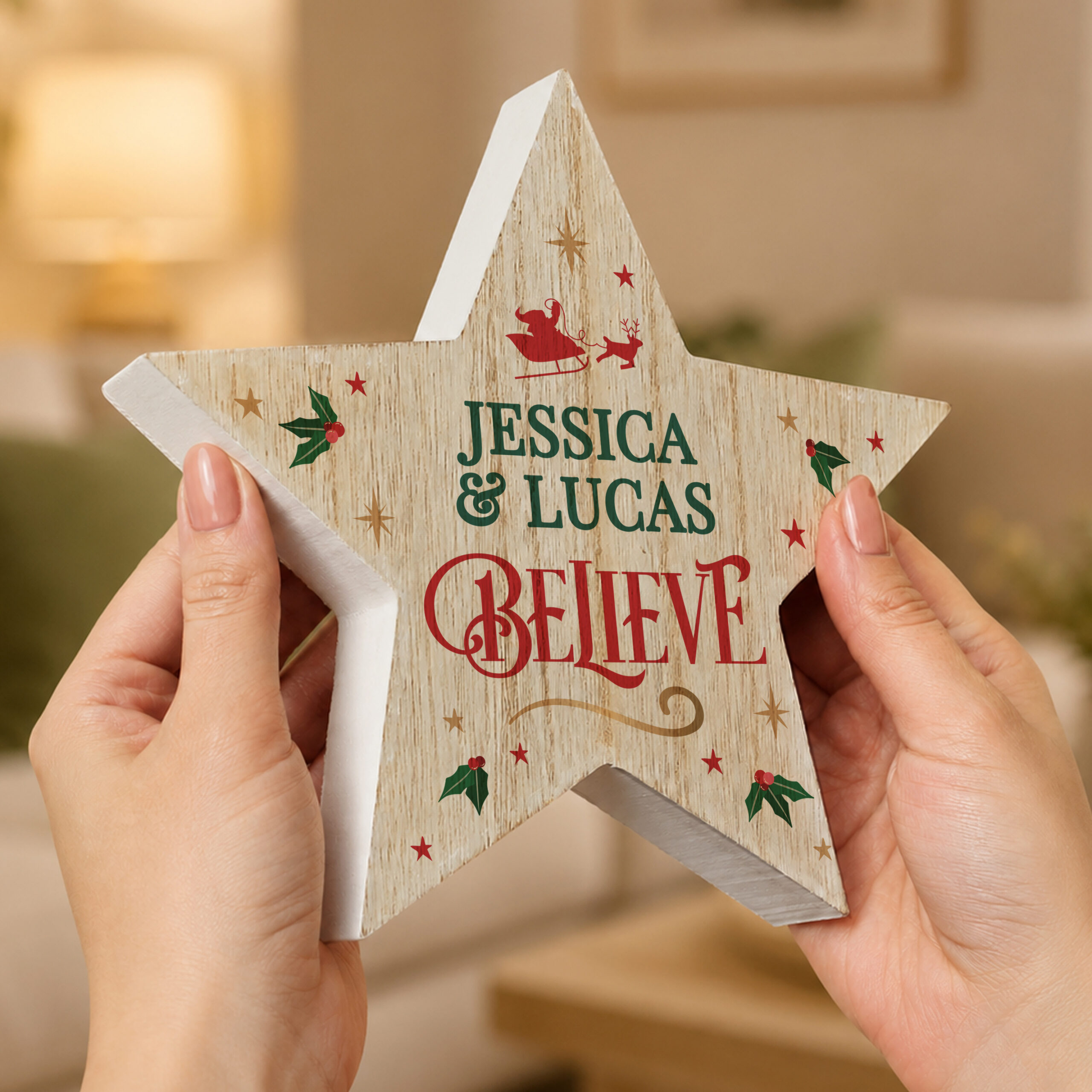 Personalised Believe Wooden Star Ornament 2 Personalised Believe Wooden Star Ornament