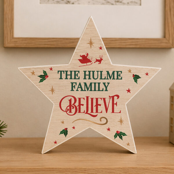 Personalised Believe Wooden Star Ornament