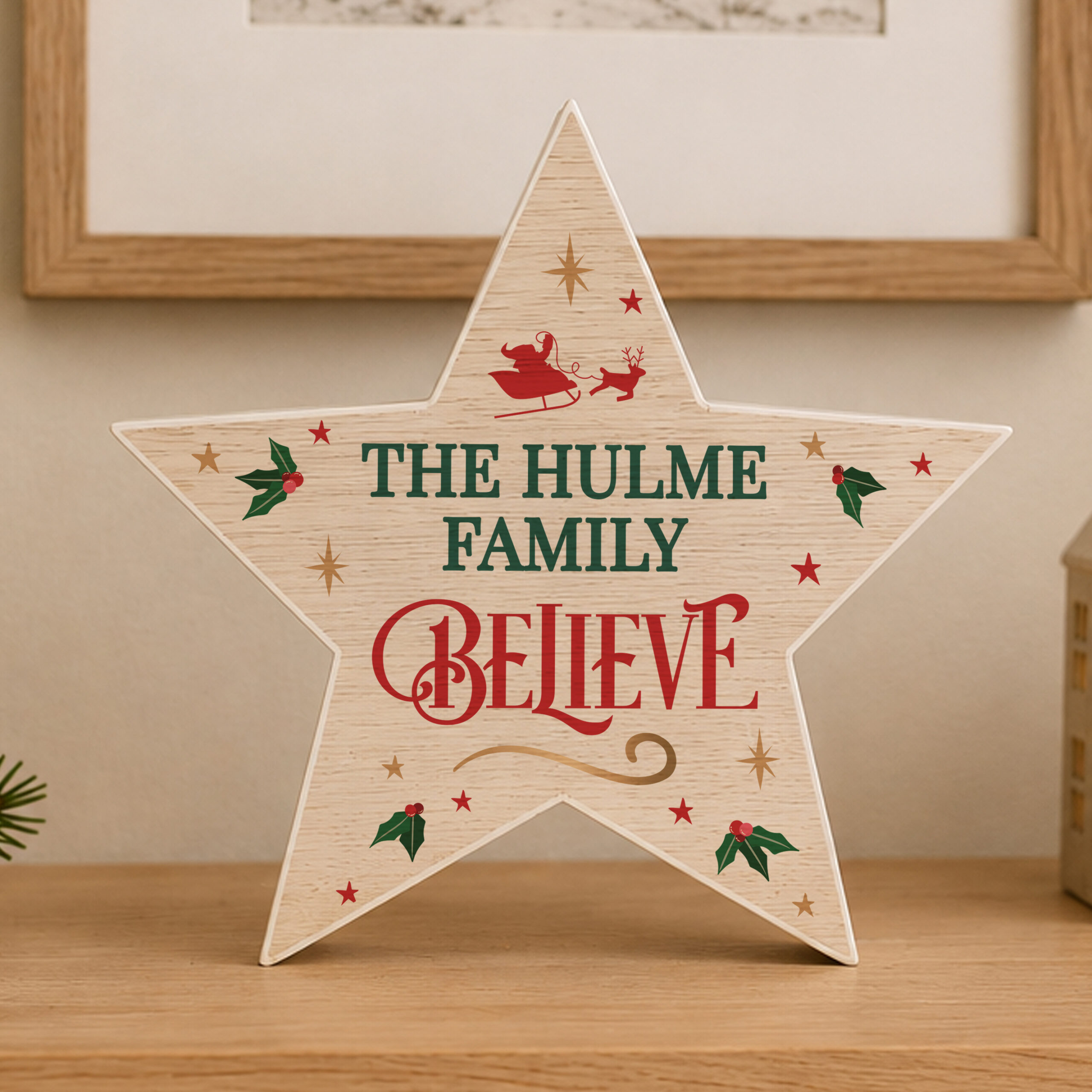 Personalised Believe Wooden Star Ornament 3 Personalised Believe Wooden Star Ornament