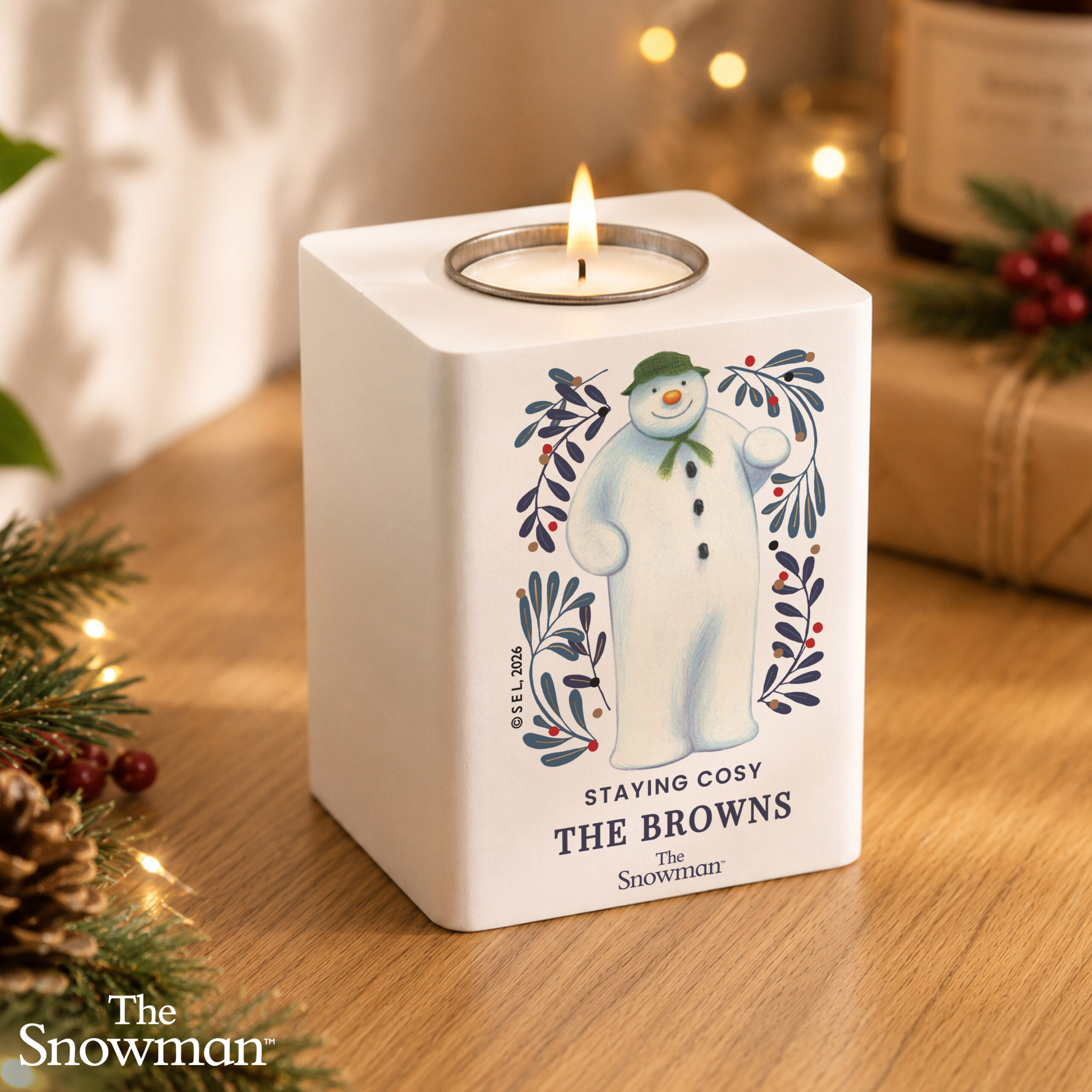 Personalised The Snowman Botanical Wooden Tealight 1 Personalised The Snowman Botanical Wooden Tealight