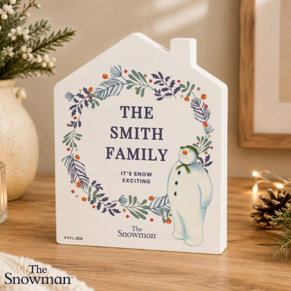 Personalised The Snowman Botanical Wooden House Decoration