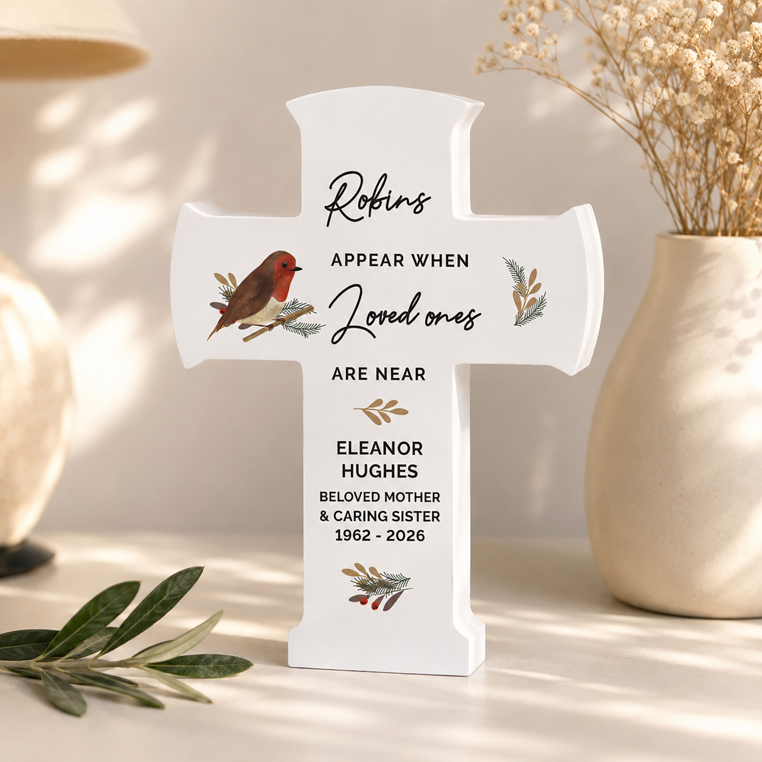 Personalised Robin Memorial Cross Wooden Ornament 3 Personalised Robin Memorial Cross Wooden Ornament