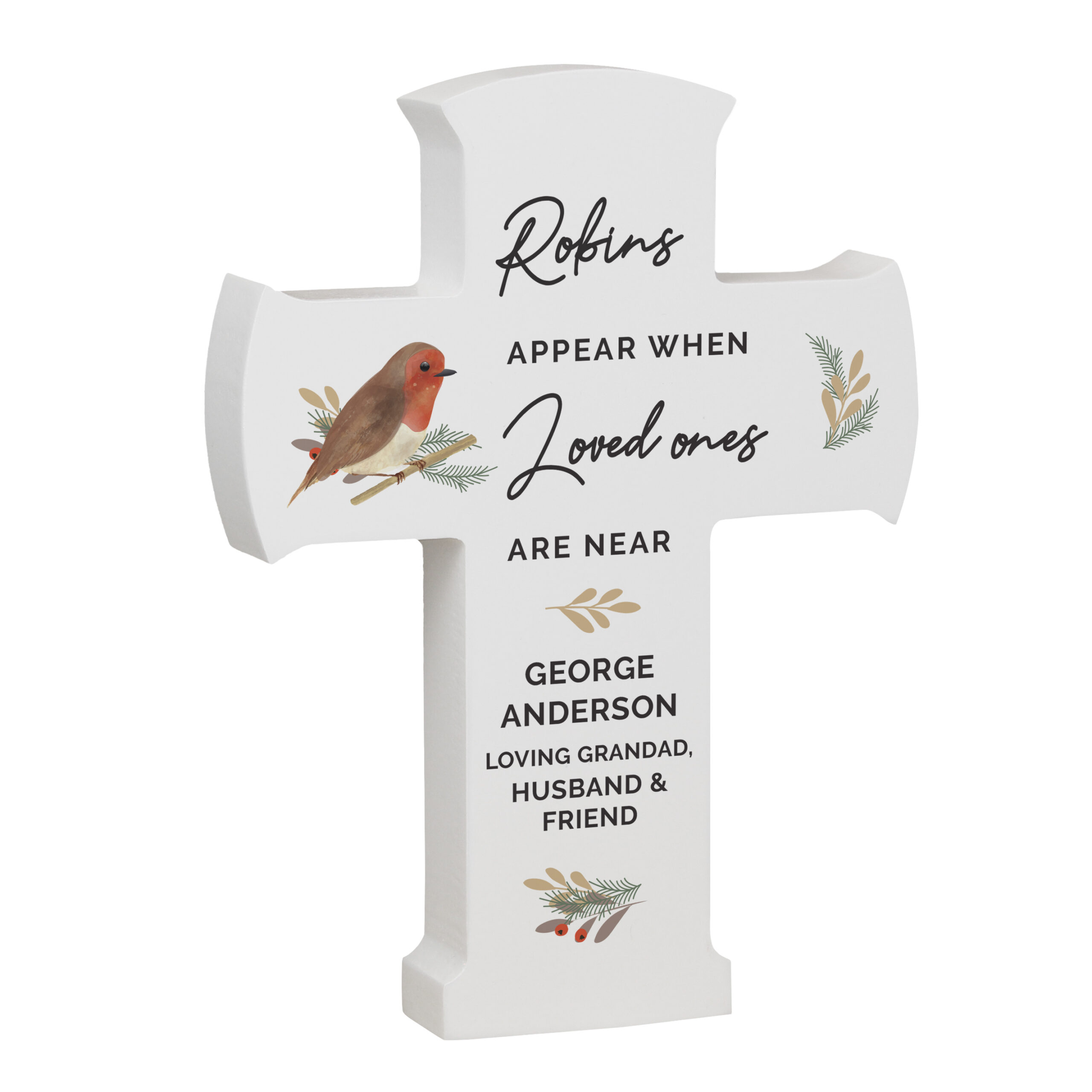 Personalised Robin Memorial Cross Wooden Ornament 4 Personalised Robin Memorial Cross Wooden Ornament