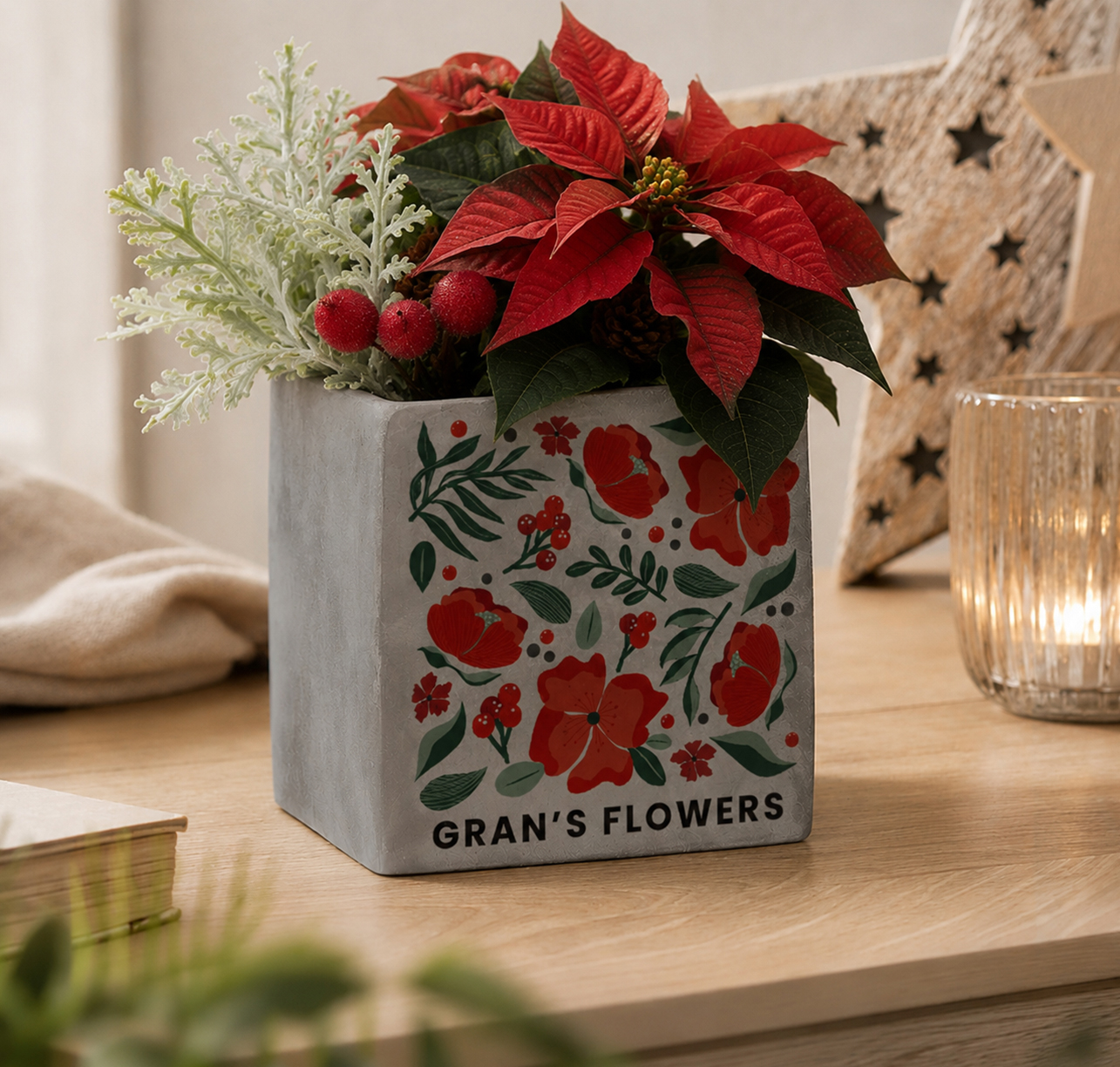 Personalised Poinsettia Concrete Plant Pot 1 Personalised Poinsettia Concrete Plant Pot