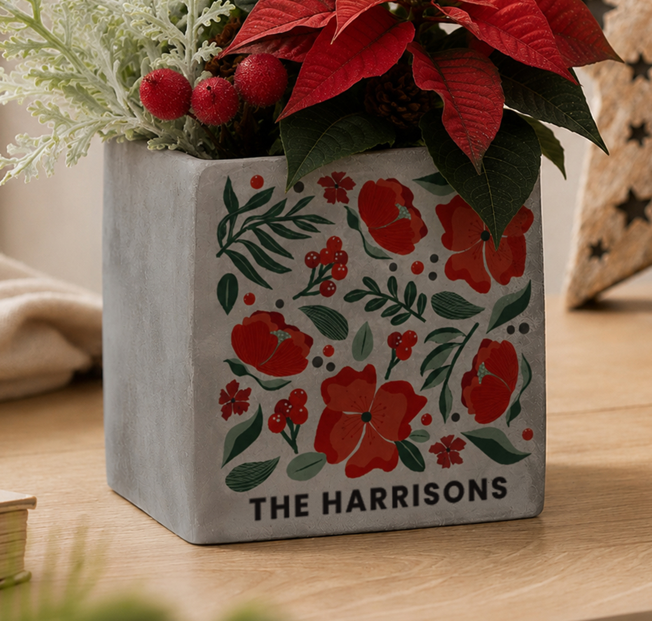 Personalised Poinsettia Concrete Plant Pot 2 Personalised Poinsettia Concrete Plant Pot