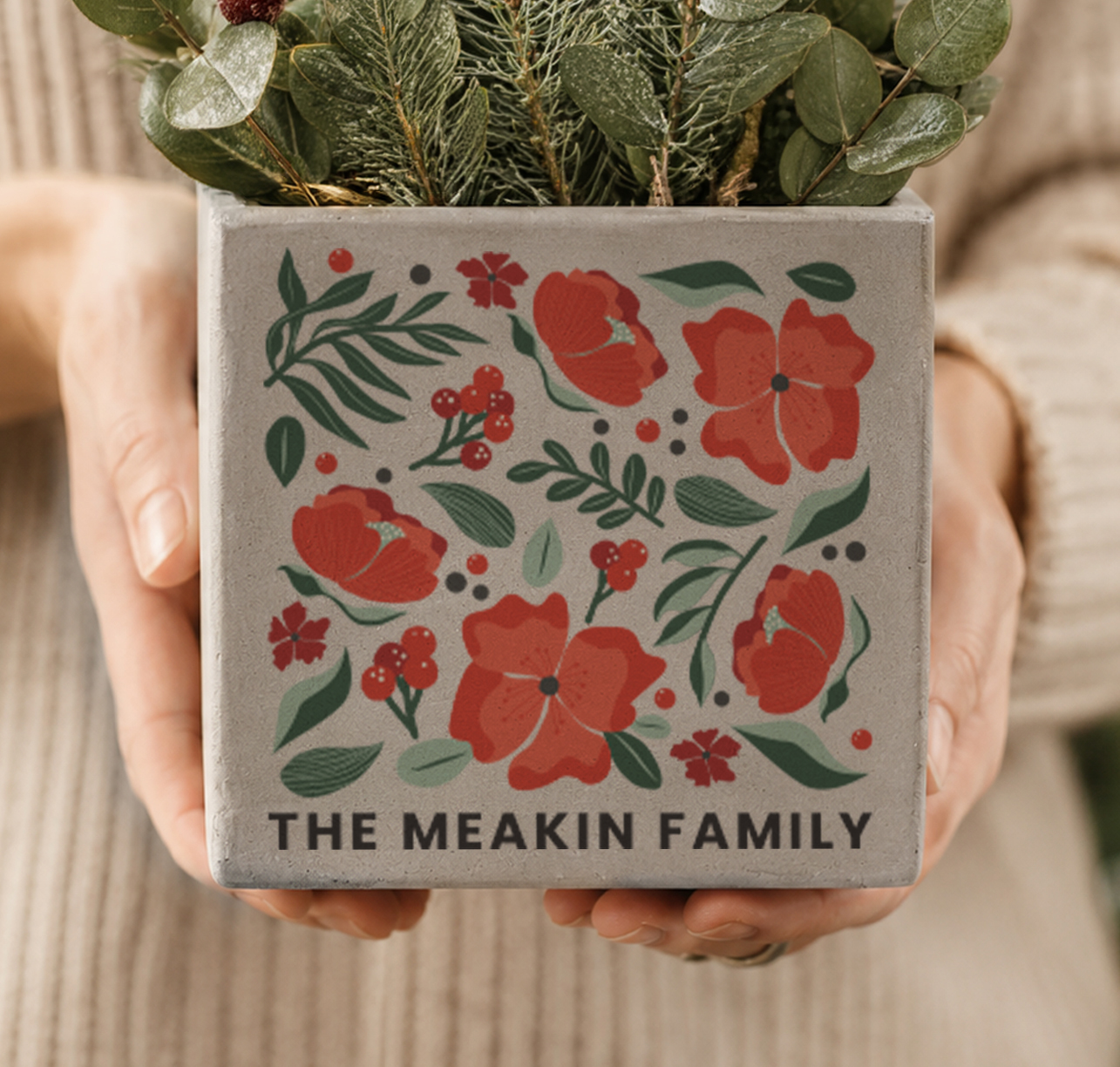Personalised Poinsettia Concrete Plant Pot 3 Personalised Poinsettia Concrete Plant Pot