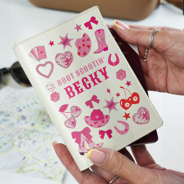 Personalised Cowgirl Leather Passport Holder & Luggage Tag