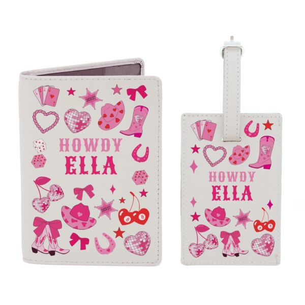 Personalised Cowgirl Leather Passport Holder & Luggage Tag