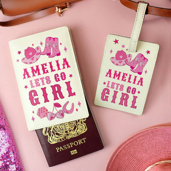 Personalised Cowgirl Leather Luggage Tag & Passport Holder