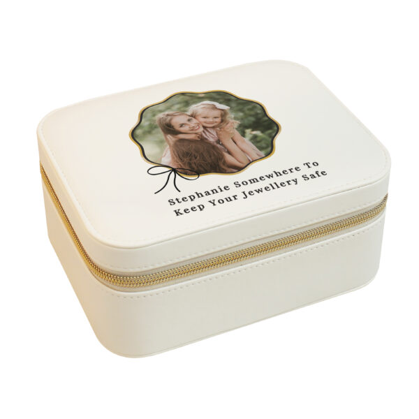 Personalised Scallop Bow Photo Upload Leatherette Jewellery Box