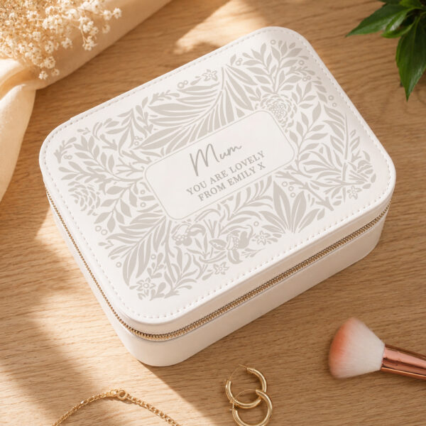 Personalised Cream Floral Leatherette Jewellery Box